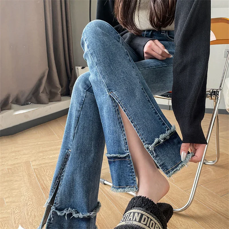 

Pantalones Baggy Jeans for Women Pants Jeans Mujer Pantalon Femme fashion High waisted horn Forking Horseshoe pants Perming free