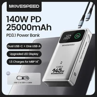 MOVESPEED M25 100 Вт Power Bank 25000 мАч Тип C Портативное зарядное устройство с быстрой зарядкой Аккумулятор 145 Вт Макс. Powerbank для iPhone MacBook Ноутбук