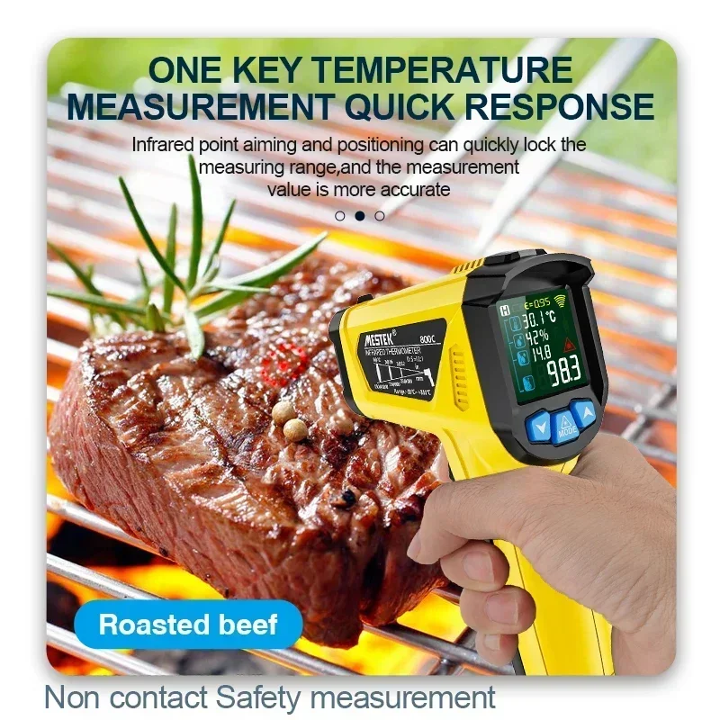 Mestek Non-contact Pyrometer 600&800&deg;C Industrial Digital Infrared Thermometer Food High Temperature Meter Sensor Termometro digital thermometer
