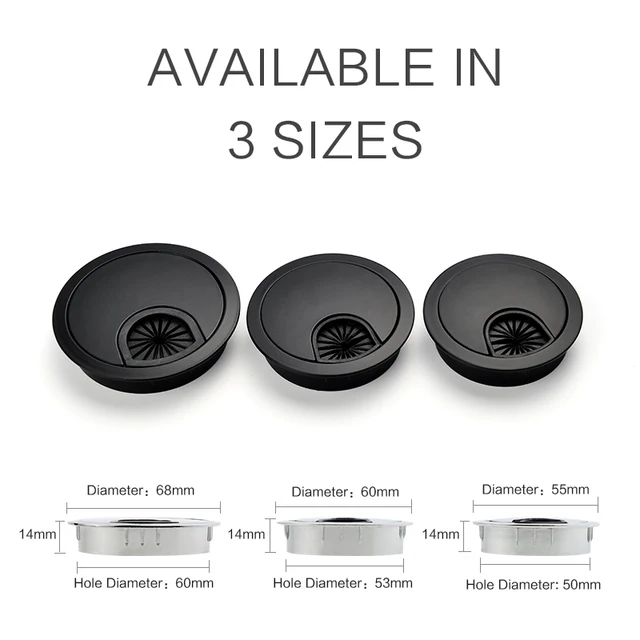 50/53/60 มม.ตารางรูครอบคลุมโต๊ะคอมพิวเตอร์รอบโลหะตกแต่งกล่องเฟอร์นิเจอร์อุปกรณ์ฮาร์ดแวร์ 3