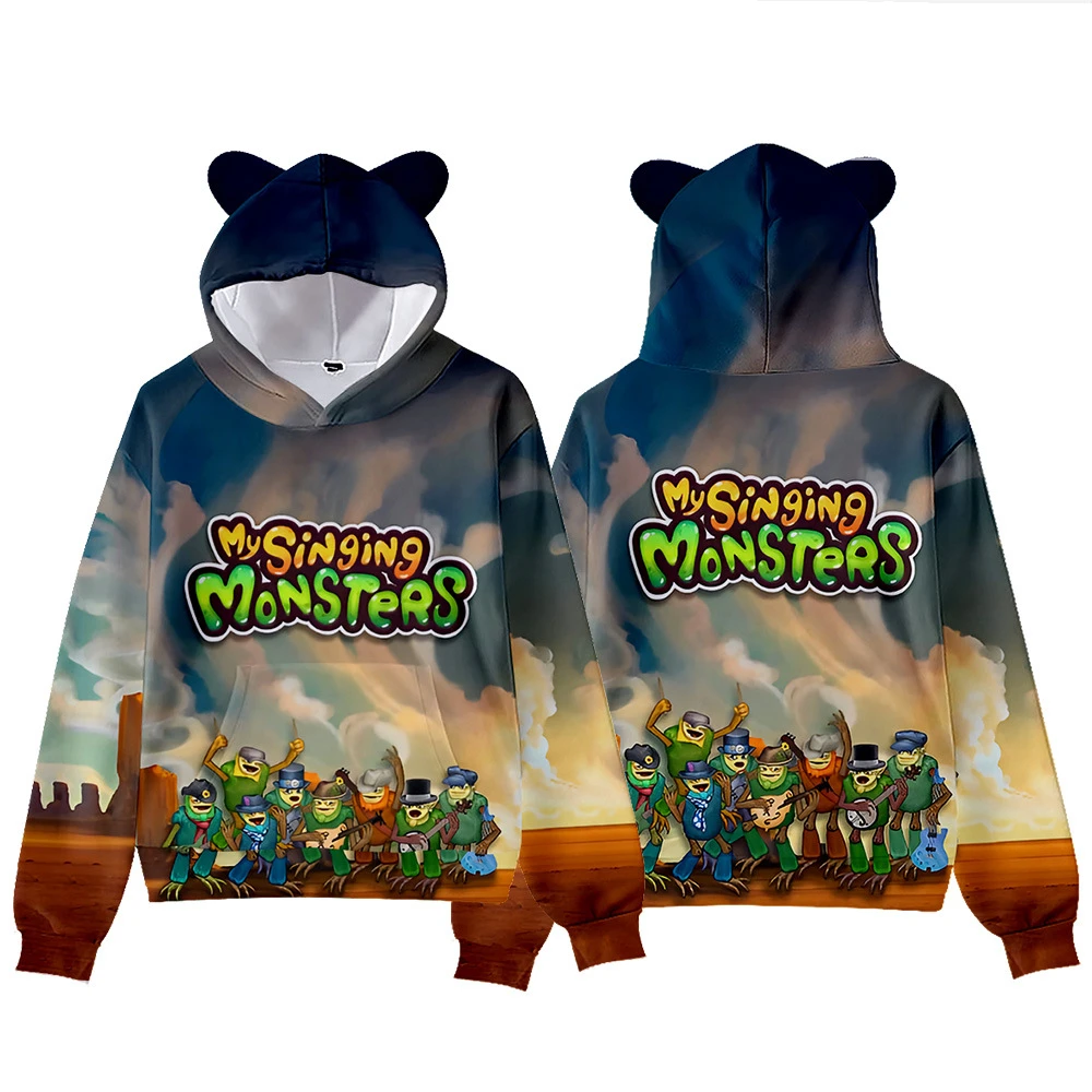 

3D Print New My Singing Monsters Monster Concert Cat Ears Pullover Hooded Hooded Sweatshirt Youth Cartoon Fashion Casual Sweater