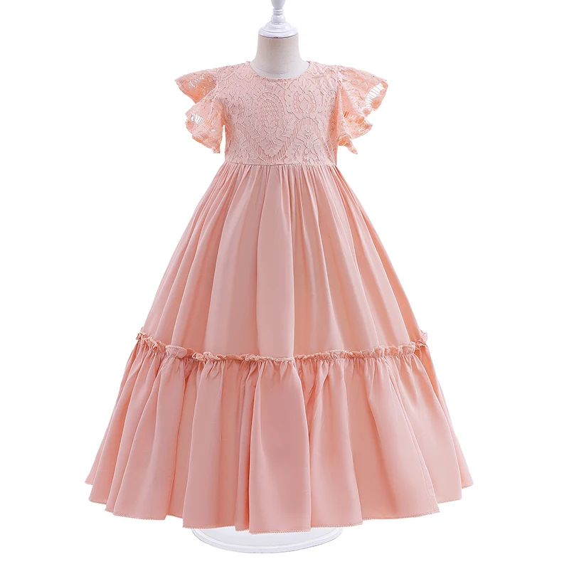 Girl Lace Flower Long Dress Elegant Girls Ruffle Sleeve Clothes 38t Kids Bridesmaid Dresses For