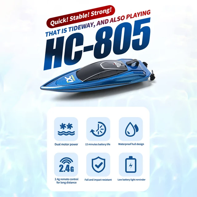 805 Mini RC Boat Radio Remote Controlled One-Button Shift Low Battery Warning Crash Resistant Waterproof RC Speedboat Model 4
