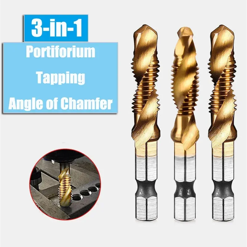 

6PCs Tap Drill Bits Set Titanium Plated Hex Shank HSS Screw Thread Metric 3 In 1 Compound Tap M3 M4 M5 M6 M8 M10 Hand Tools