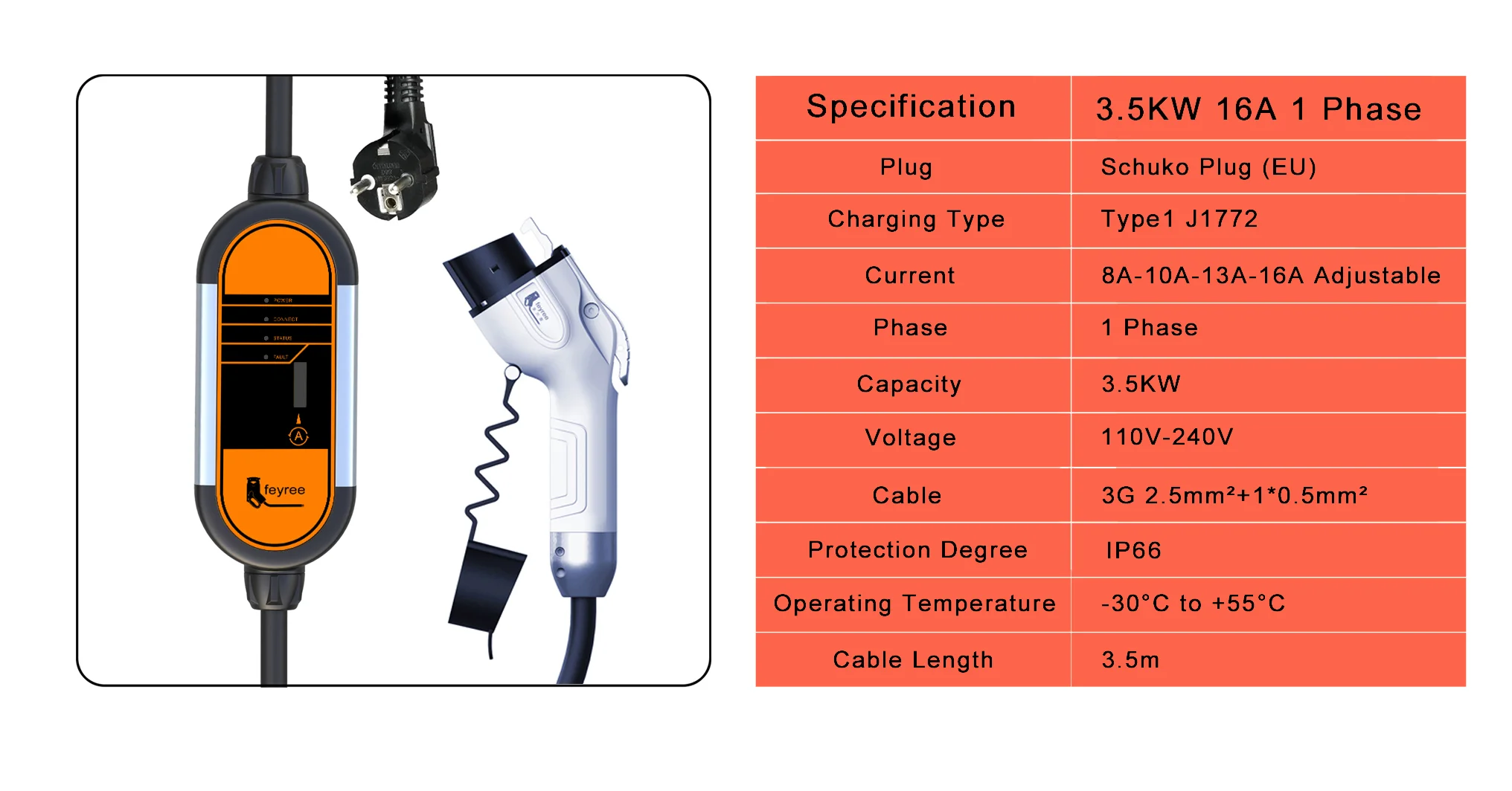 EV Portable Charger Type2 3.5KW Adjustable Current 8/10/13/16A Type1 j1772 Schuko Plug Wallbox for Electric Vehicle Car 13 EV Portable Charger Type2 3.5KW Adjustable Current 8/10/13/16A Type1 j1772 Schuko Plug Wallbox for Electric Vehicle Car 2