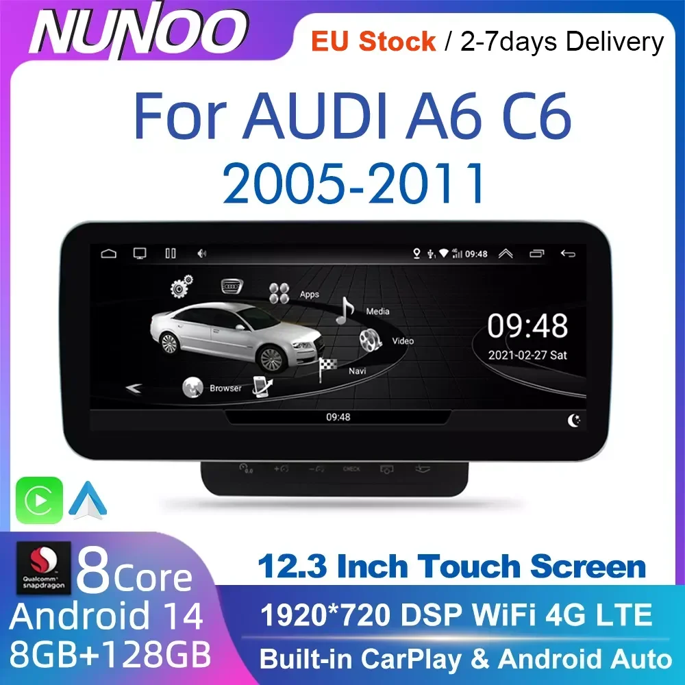 Nunoo-Audi a6,c6,4f,128-2005用のGPSナビゲーションとAndroid14を搭載 