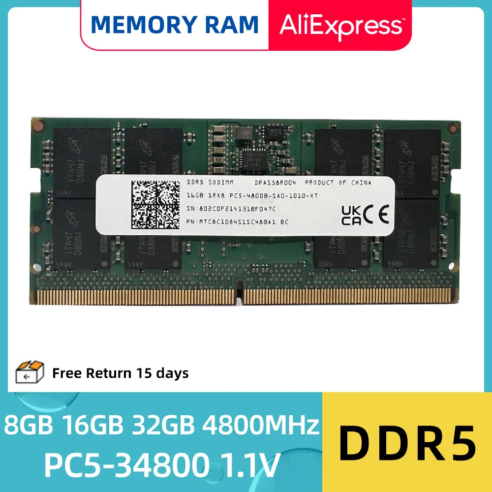 

DDR5 8GB 16GB 32GB 4800MHz SODIMM PC5-34800 MTC8C1084S1SC488A1 BC 262Pin 1.1V for Laptop Notebook Memory Ram