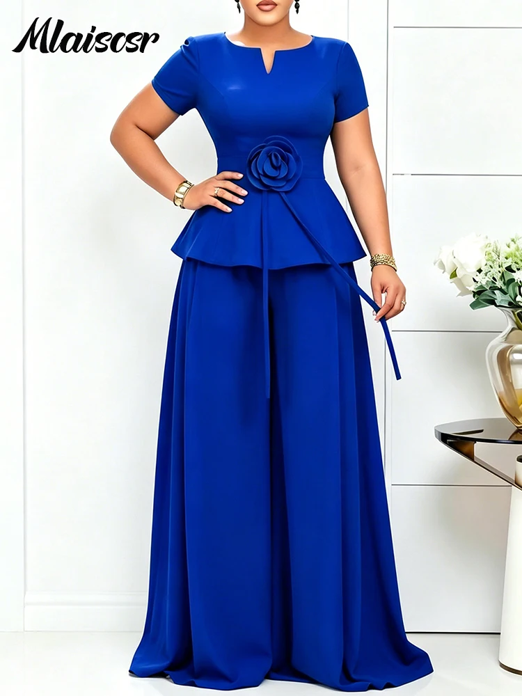 Mlaiscsr 2 Piece Women's Set Elegant Peplum Blouse and Palazzo Pants Suit Perfect for Cocktail Parties Proms Formal Events 2026