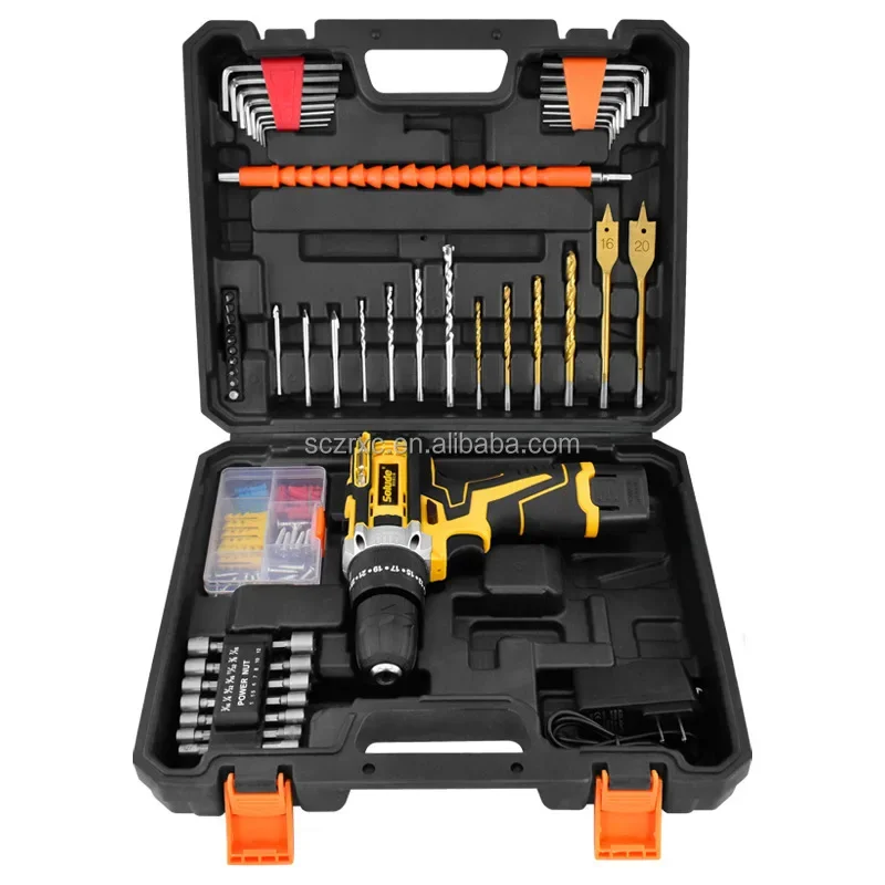 105pcs Household Tool Set With 21V Impact Chargeable Drill For Home Combination Hand Tool Set With Lithium Battery Hammer Drill