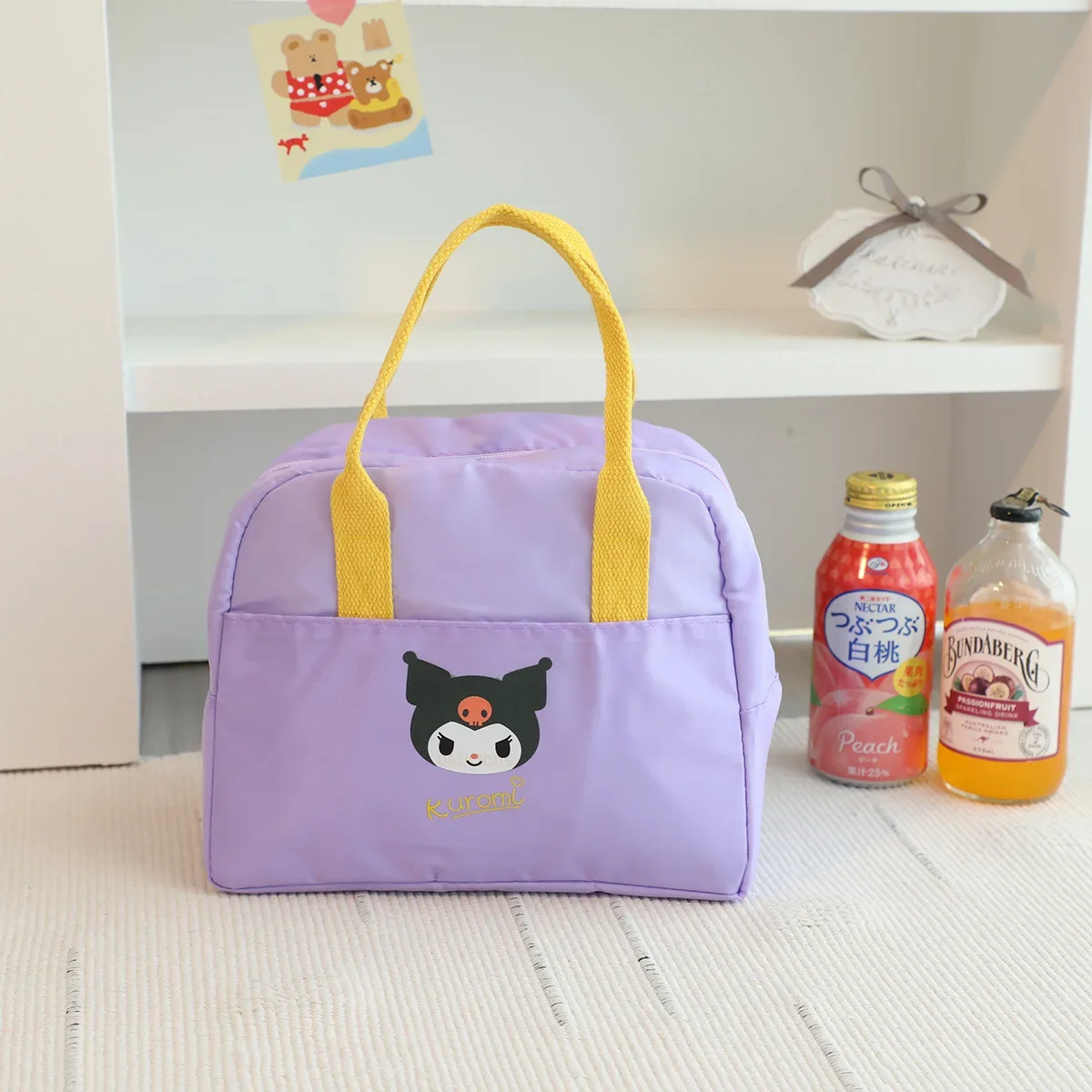 Sanrio Insulated Zipper Lunch Bag, Kuromi Cartoon Cute Picnic Bag, Waterproof Food Storage Bag, Portable Travel Camping Supplies miniso cartoon canvas reusable tote bag kawaii kuromi sanrio portable storage handbags shoulder bag for women and girl shopping