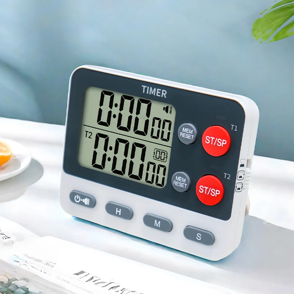 Kitchen Timer Multifunctional Dual Digital Timer with Memory Function Cooking Timer Portable for Gym Office Laboratory