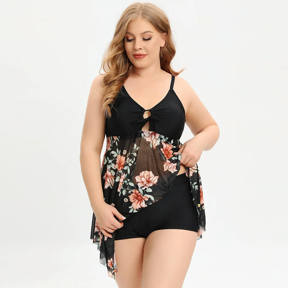 New European and American oversized women's swimsuits conservative flat angle swimwear split bikini swimwear in stock