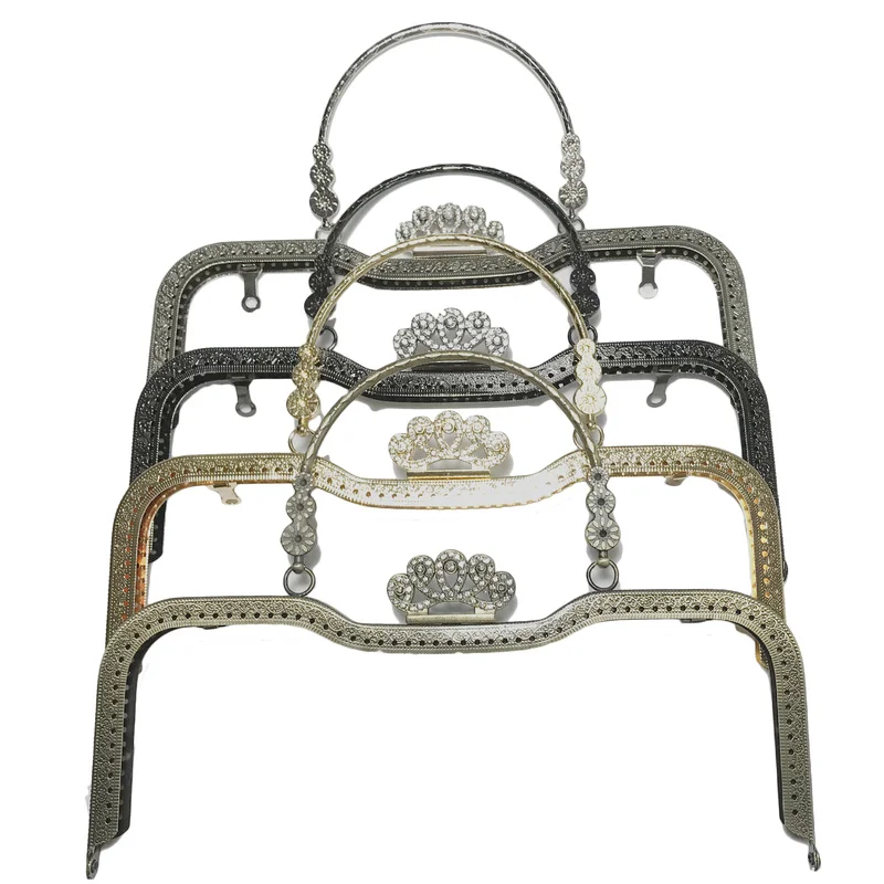 

4PCS 27cm Metal Purse Frame Handle Bag Accessories DIY Kiss Clasp Lock for Women Clutch Handbag Hardware Antique Diamond Handle