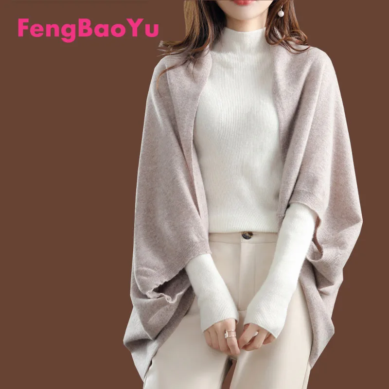 

Fengbaoyu Autumn and Winter Multi-functional Cashmere Knitted Shawl Women's Wool Scarf with Loose Bat Cardigan Fashion Elegant