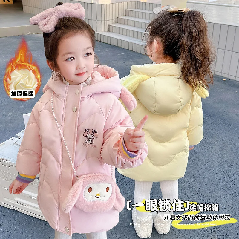 

Kawaii аниме Sanrioed My Melody Детская Мода хлопковая стеганая куртка для девочек пуховик толстая осень зима верхняя одежда теплая детская одежда