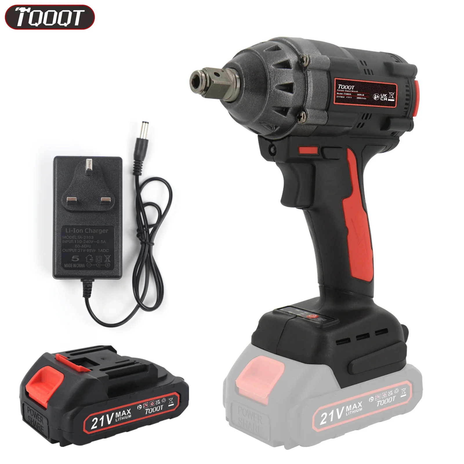 21V Cordless Impact Wrench Kit,1/2 Inch Drive Impact Wrench with 2 Batteries, 380Nm Torque, Compact Design for Cars and Trucks — Color: 1pcs battery