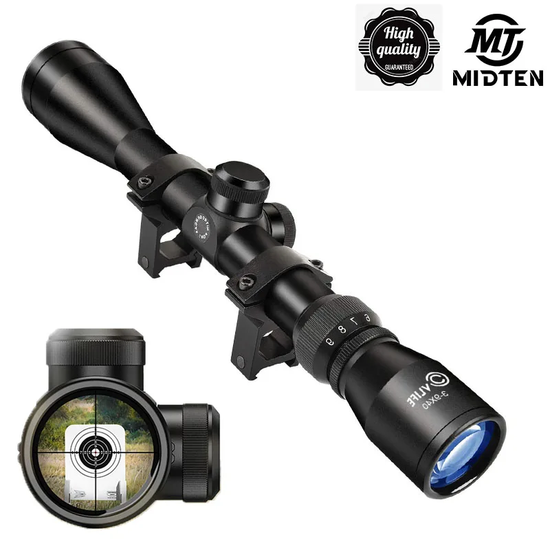 MidTen Rifle Tactical Riflescope 3-9x40 Optics R4 Reticle Crosshair Scope 20mm Free Rail Mounts Airsoft Hunting Scopes