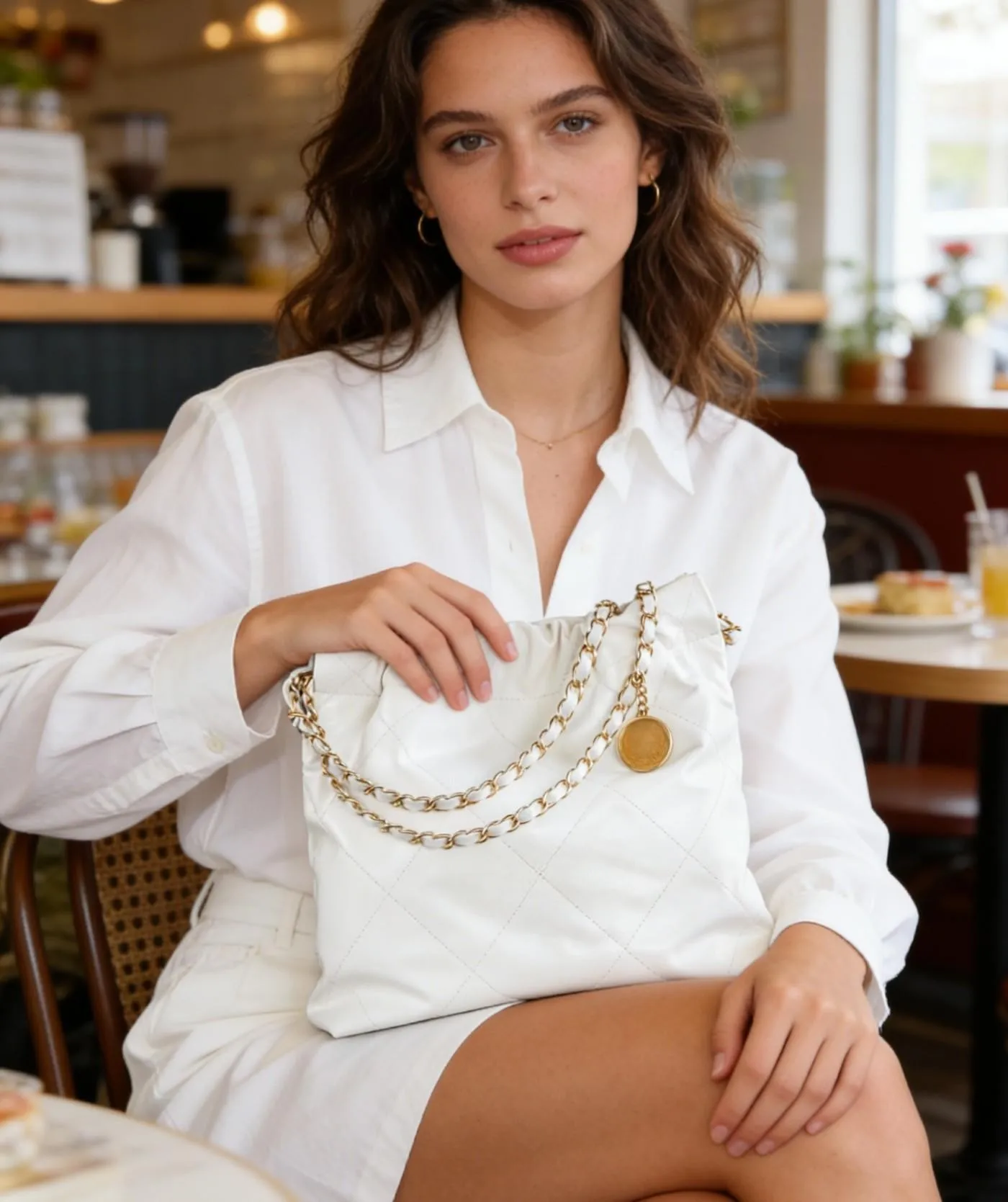 Minimalist White Mini Bag for Women with Pearl Chain Decor Flap Closure Delicate Design for Party and Evening Outfits