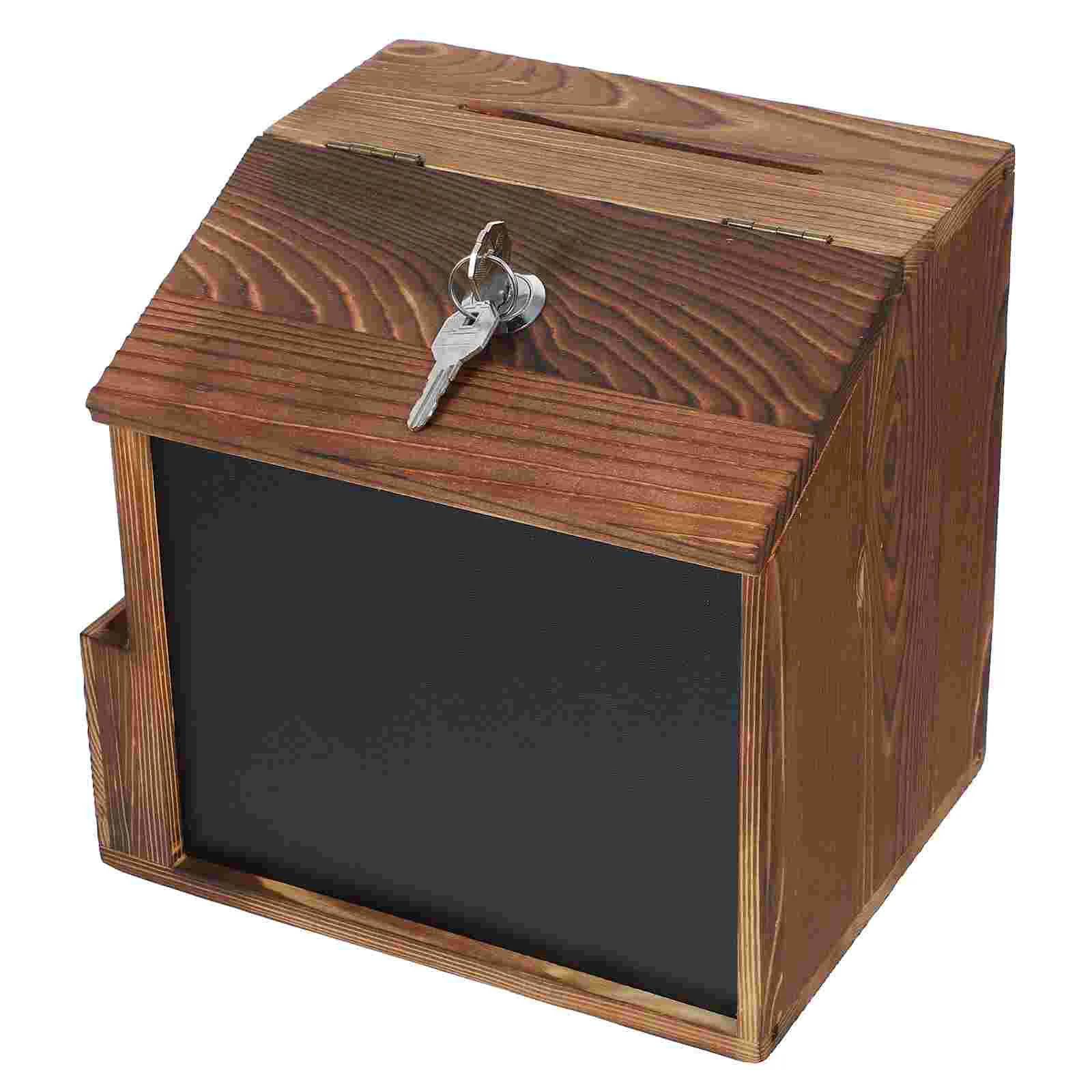 Wall Mount Suggestion Box Secure Locking Donation Box Wooden Mailbox Blackboard Money Saving Versatile Usage Comment