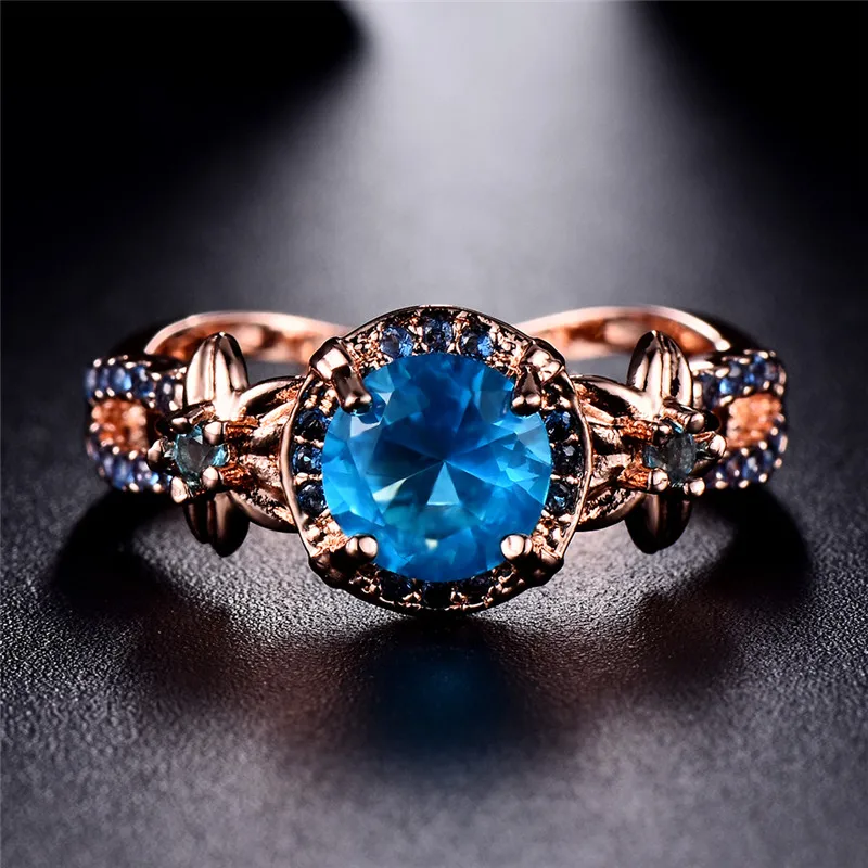 Multicolor Birthstone Star Flower Ring Rainbow Zircon Round Stone Ring Rose Gold Color Wedding Rings For Women Mother's Day Gift