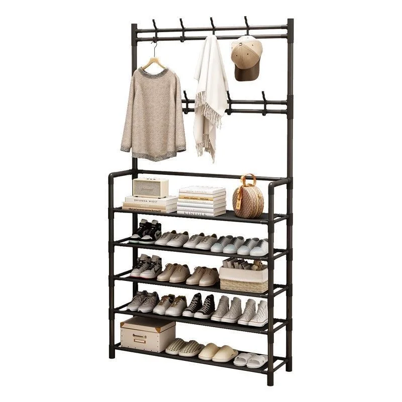 67-Inch Shoe Rack Multifunctional Metal 5-Tier High Capacity Storage 8 Double Hooks For Entryway Organization shoe rack shoe organizer