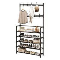 67-Inch Shoe Rack Multifunctional Metal With 5-Tier High Capacity Storage And 8 Double Hooks For Entryway Organization 2
