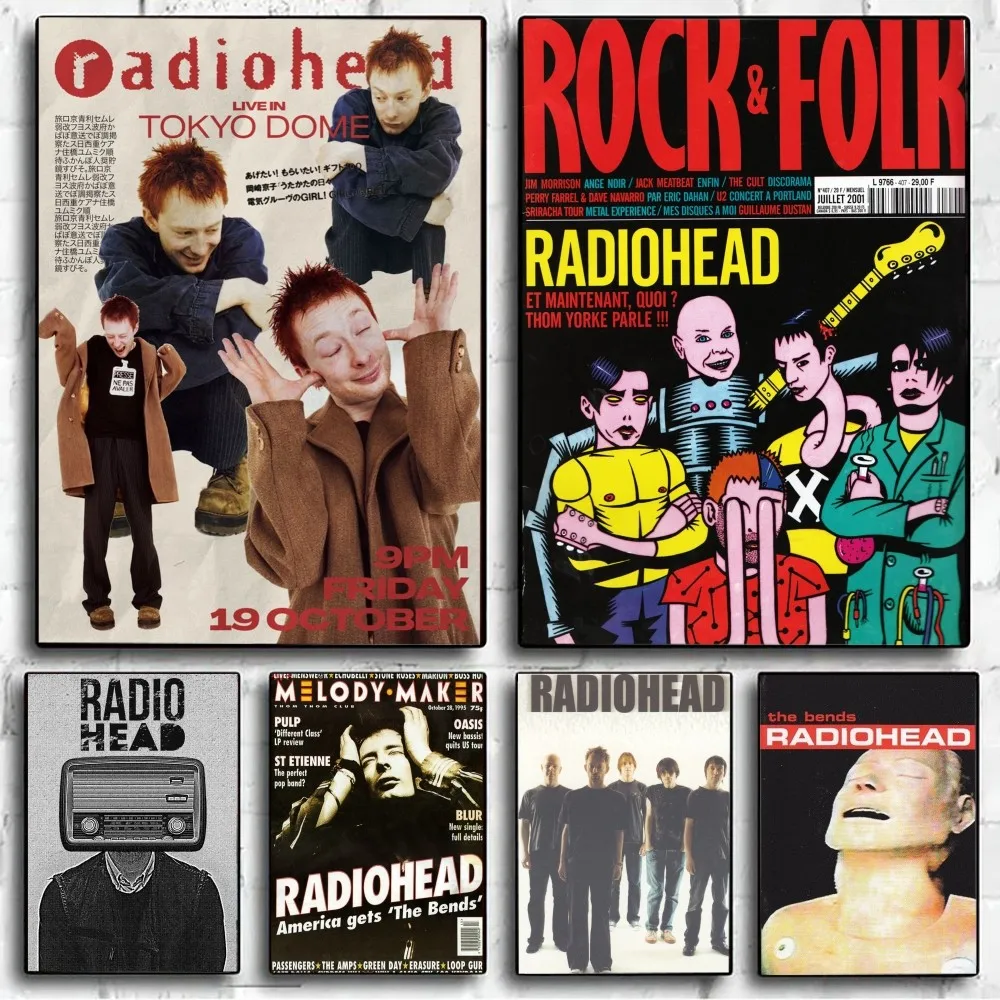 Vintage Posters Poster Prints Vintage Rock Band Characters Radiohead Poster No Framed Poster Bar Paper Vintage Wall Painting Bedroom Study Stickers