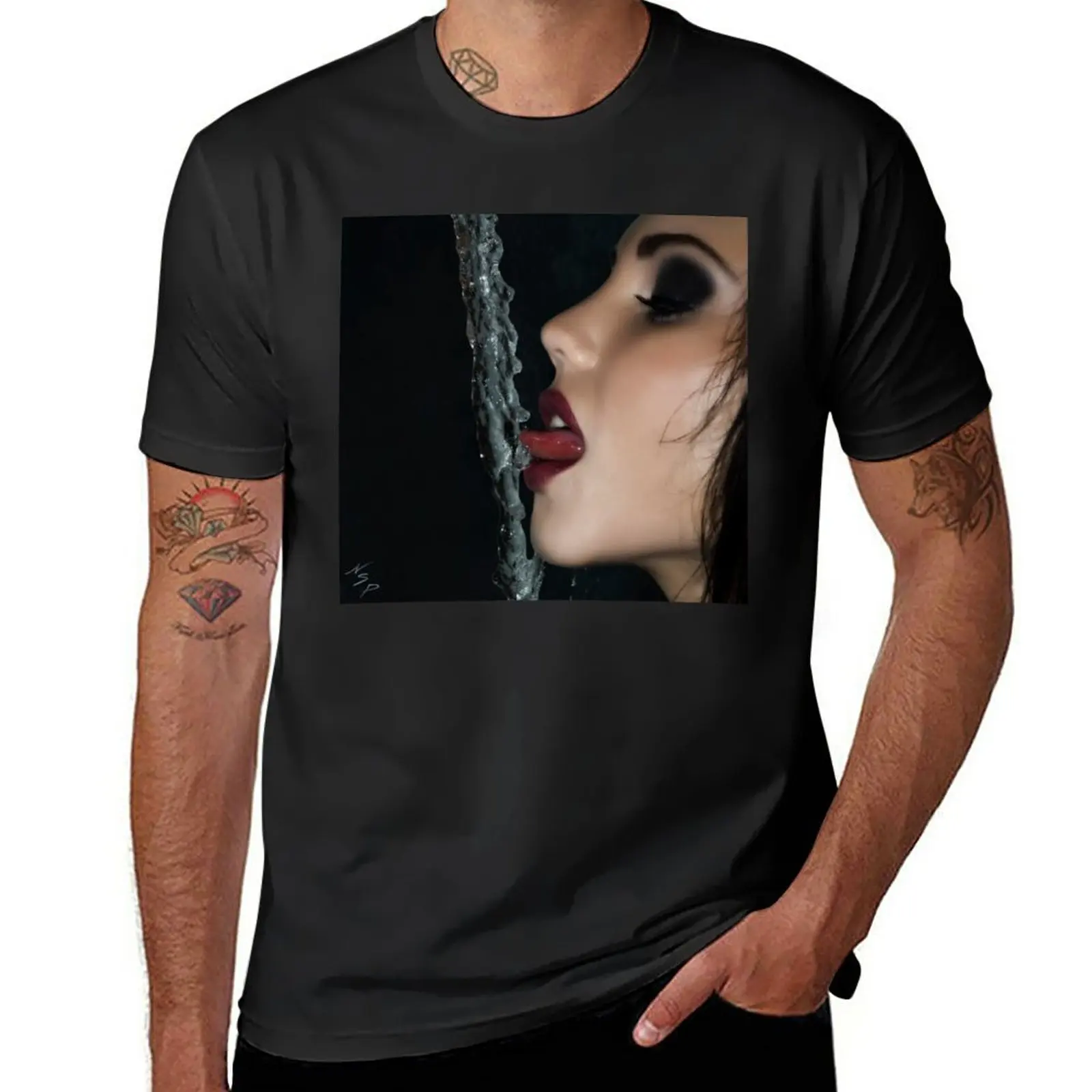 

New Fine Erotic Art Photography Just A Taste - Black Sexy Mouth - Mouth - Lips - Face - Tongue T-Shirt