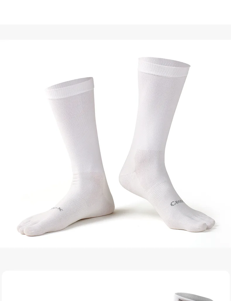 1 Paar Coolmax Herren-Fünf-Finger-Socken, weiß, einfarbig, schnell trocknend, schweißableitend, elastisch, Fünf-Finger-Boot-Radsocken – Detail 4
