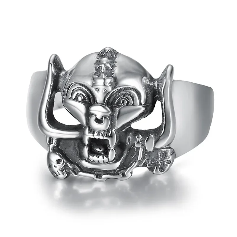

CHUANGCHENG Personalized Vintage Fang Small Skeleton Head Halloween Men's Stainless Steel Rings Size 7-15