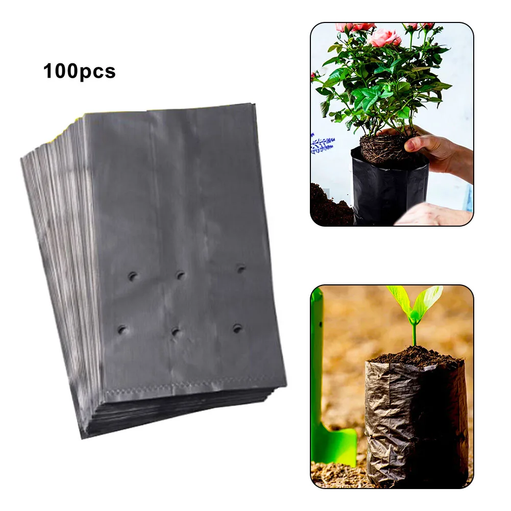 

100Pcs PE Plastic Nursery Bags Plant Grow Bags Seedling-Pots With Breathable Holes For Fruits Vegetables Flowers Garden Supplies