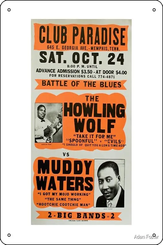 Винтажный постер музыкального концерта блюз-Howlin; Wolf VS Muddy Waters в Мемфисе, TN - Classic 1950;s Music концертный дизайн с принтом