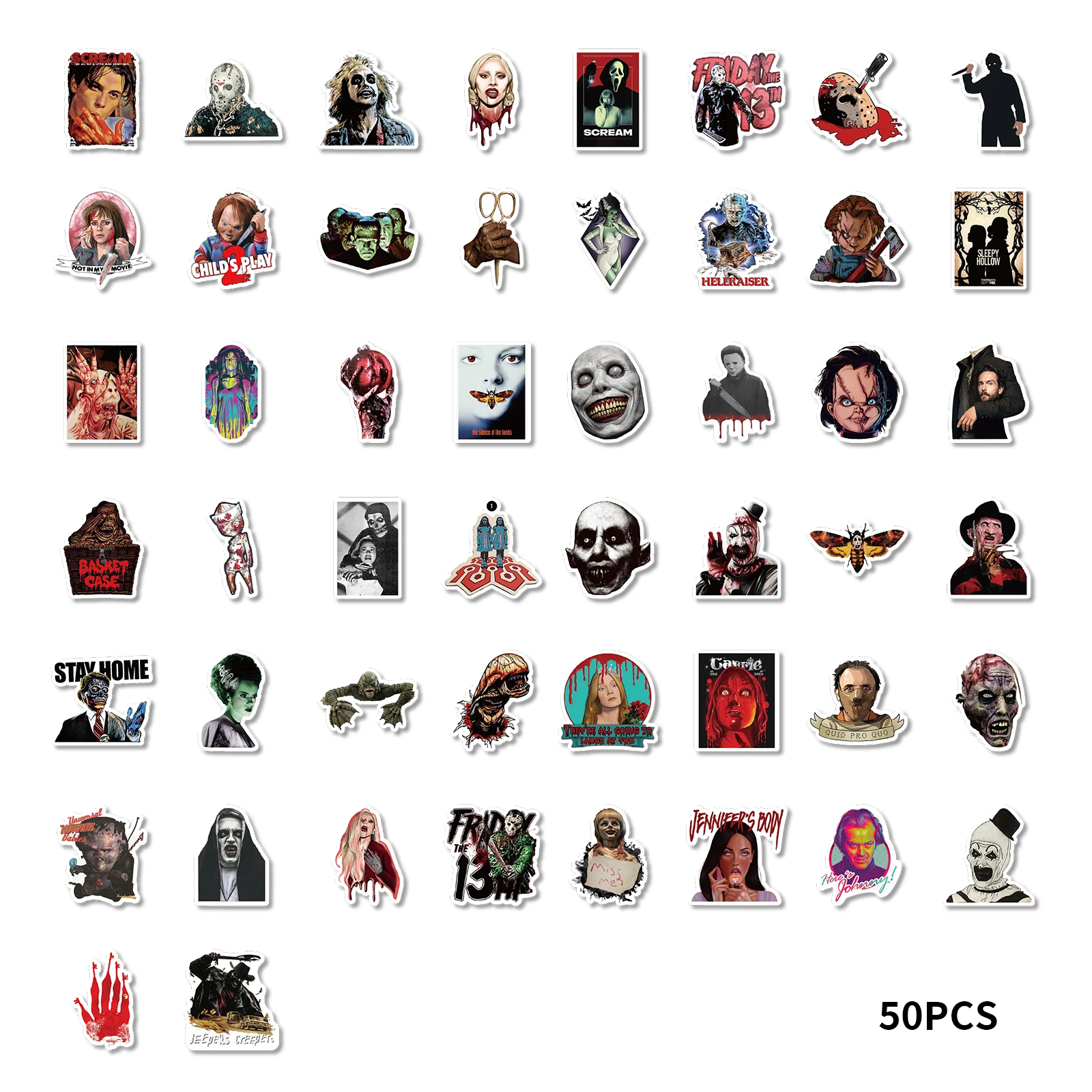 DIY 노트북, 물병, 여행 가방 및 사진 앨범을 위한 무서운 파티를 위한 다크 킬러 패턴 스티커 50개