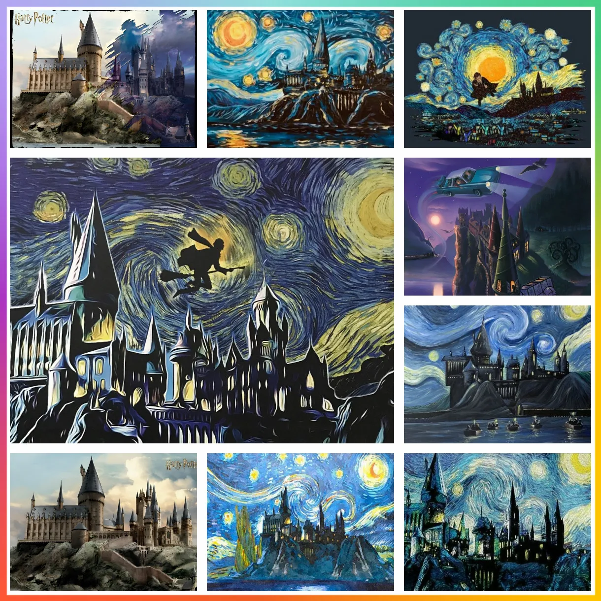 Tableaux Poudlard Harry Potter - Style Nuit Étoilée Van Gogh
