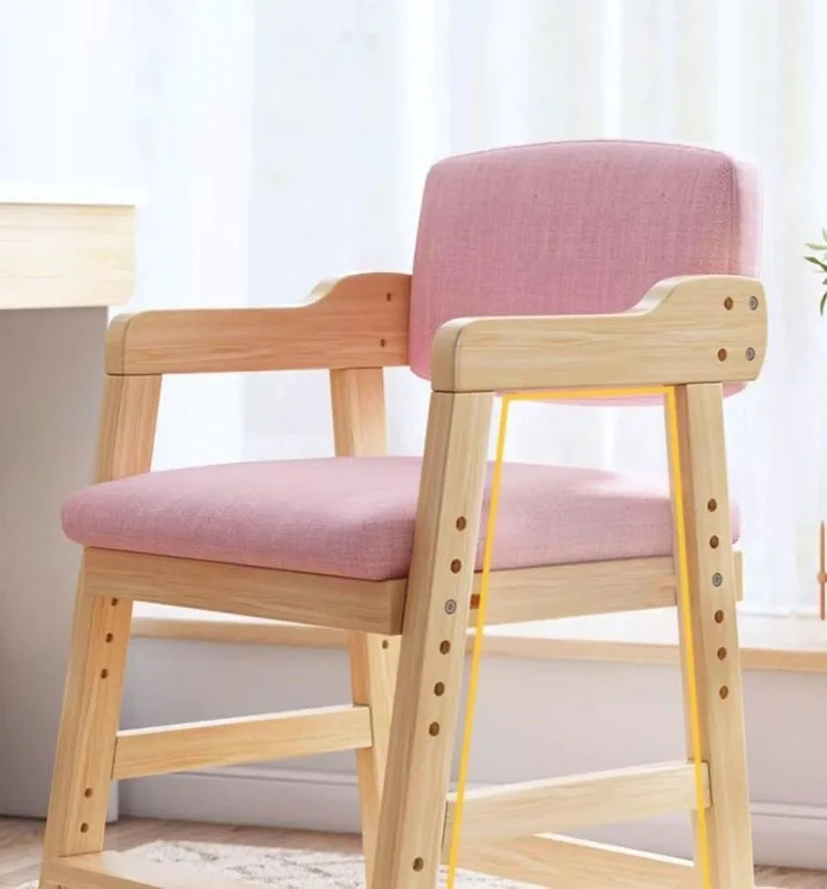 Pine Wooden Liftable Chairs Study Portable Childrens Chair Comfortable Armchair Designer Chairs Modern Aesthetic Chair Wood Kids