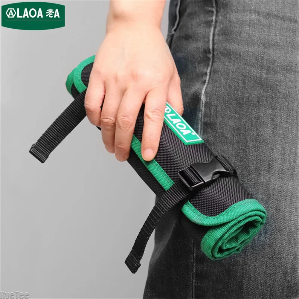 LAOA Tool Roll Up Bag with Transparent Zipper Pocket Tool Pouch for Drill Bit Screwdriver Bit Electrician Tools Man Storage Bag 4