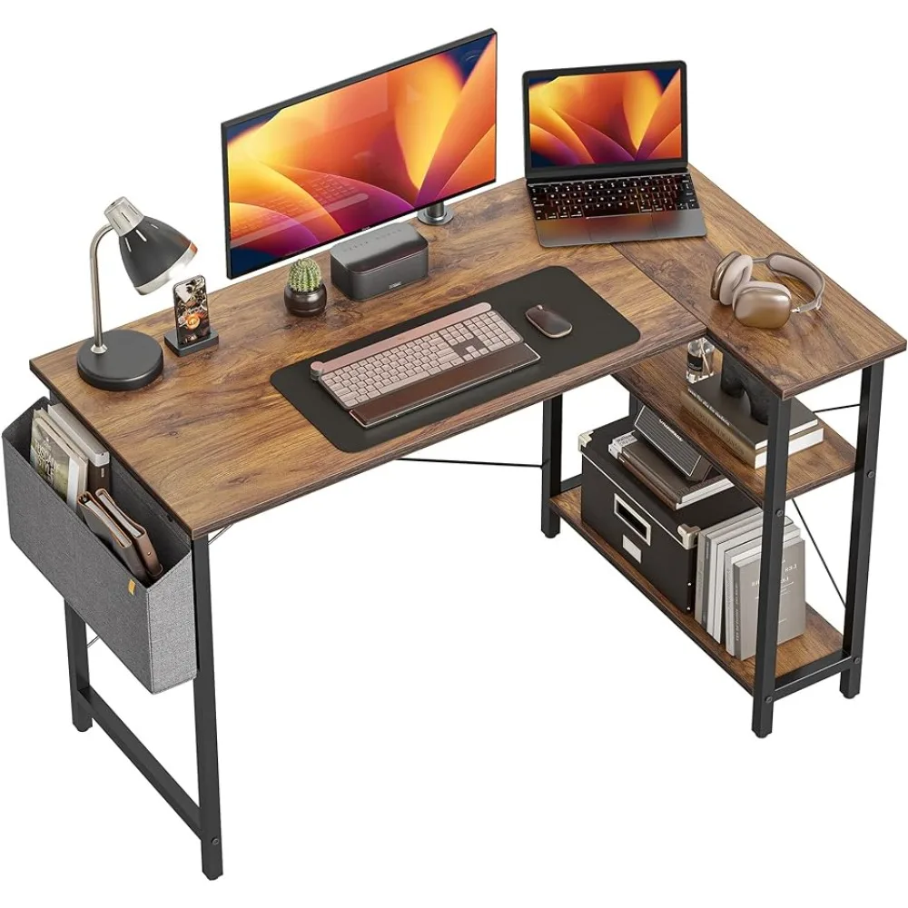 

CubiCubi 40 Inch Small L Shaped Computer Desk with Storage Shelves Home Office Corner Desk Study Writing Table, Deep Brown