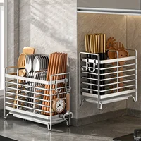 No-Drill Wall-Mounted Utensil Holder. Stainless Steel Space-Saving Organizer for Kitchen Cutlery, Ideal for Small Spaces. 3