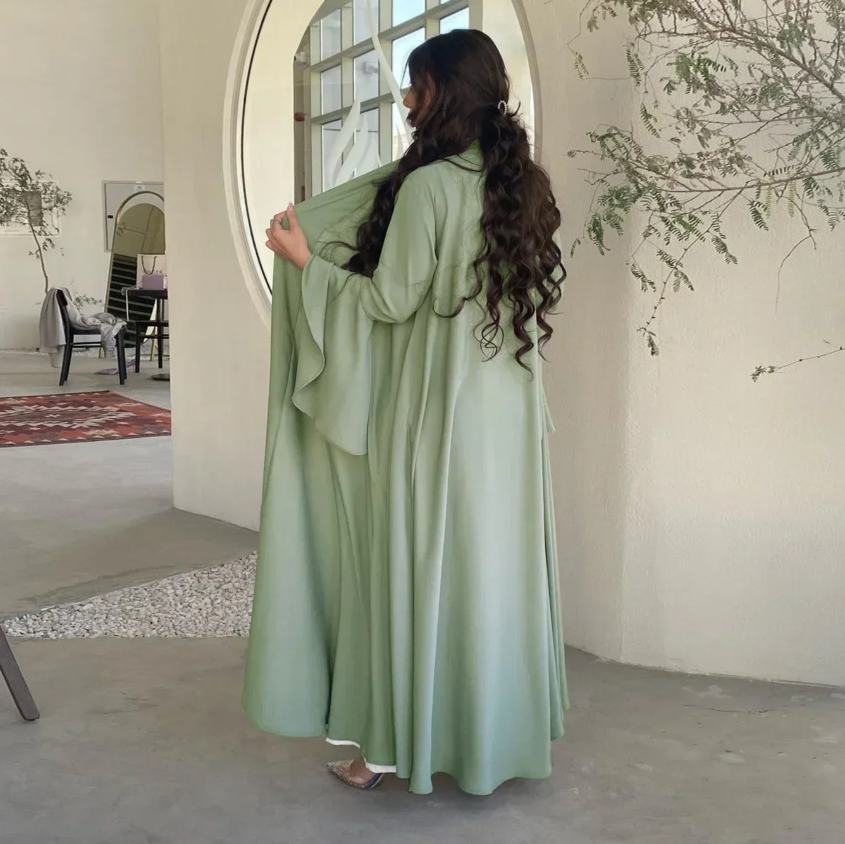 Open Abaya Kimono Turkey Cardigan Muslim Long Dress Ruffle Sleeves Abayas for Women Dubai Islamic Outfit Kaftan Femme Musulmane