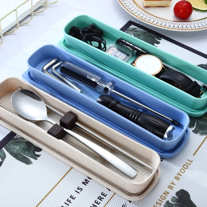

Portable Travel Outdoor Reusable Wheat Straw Tableware Empty Box School Home Practical Cutlery Pull-out Box Kitchen Accessories