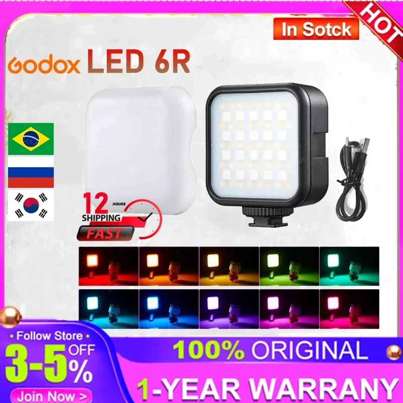 Godox LED6R RGB LED 비디오 조명, 내장 배터리, 카메라 스마트폰 촬영용 3200-6500K 조명, PK Ulanzi VL49