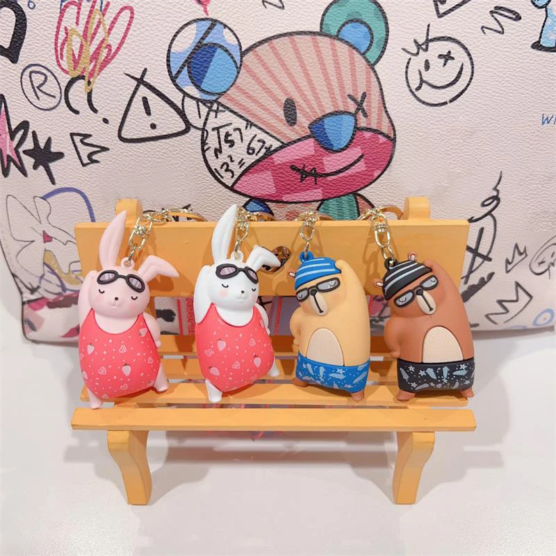 

Creative Swimming Animal Keychain Charm Bunny Bear Doll Car Keyring Bag Pendants Silicone Fashion Cute Keychain Accessories Gift