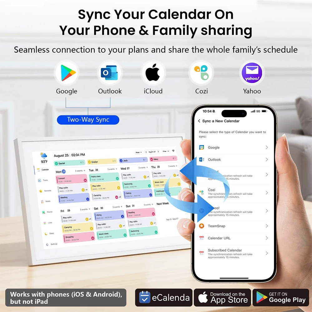 Calendario Digitale da 21,5 Pollici, Pianificatore Familiare con Schermo Touch per Compiti e Premi, Interattivo Genitore-Figlio - immagine 4