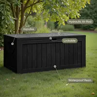 Resin Deck Box 120 Gallon Waterproof Large Deck Boxes Plus Outdoor Indoor Storage Box Imitation Wood Resin for Patio Fu 2