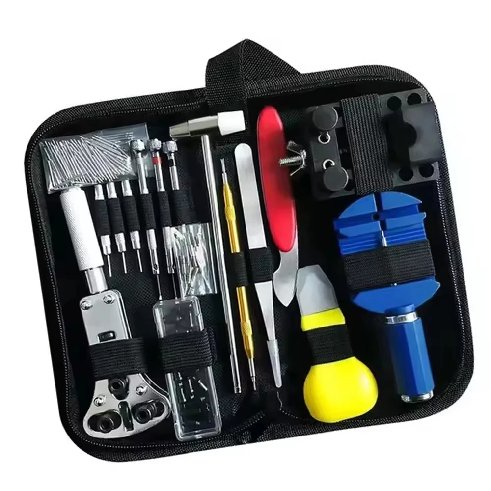 Comprehensive 147-Piece Watch Repair Tool Set with Storage Bag and Screwdrivers