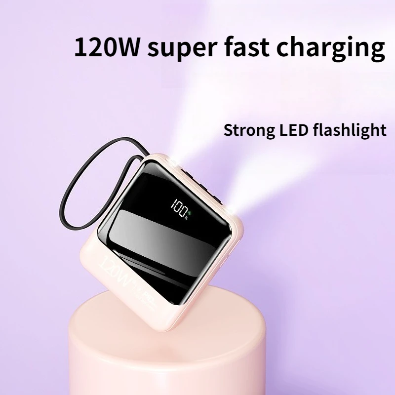 Super Fast Charging Power Bank 10000mAh Ultra-thin Large Capacity Portable with Built-in Wire Flash Charging Mobile Power Bank 3