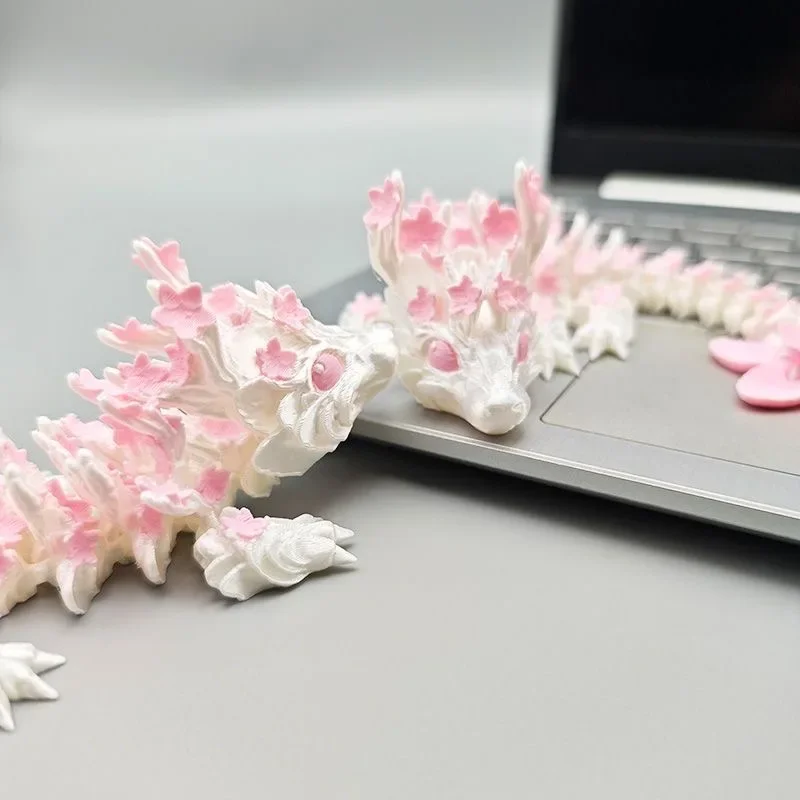 3D Printed Cherry Blossom Dragon Movable Joint Articulated Dragon Action Figures Home Office Desktop Ornament Birthday Gifts 3
