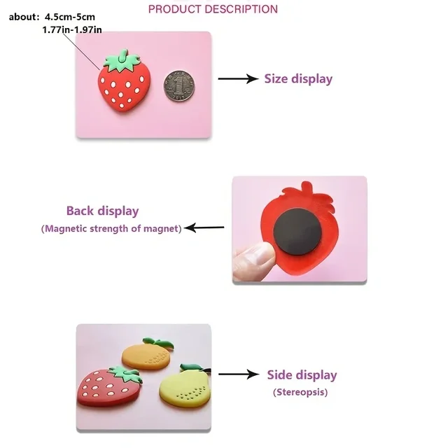 9pcs Cute Cartoon Fruit Magnets: Add Colorful Fun to Your Fridge with Creative Soft Rubber Stickers 3
