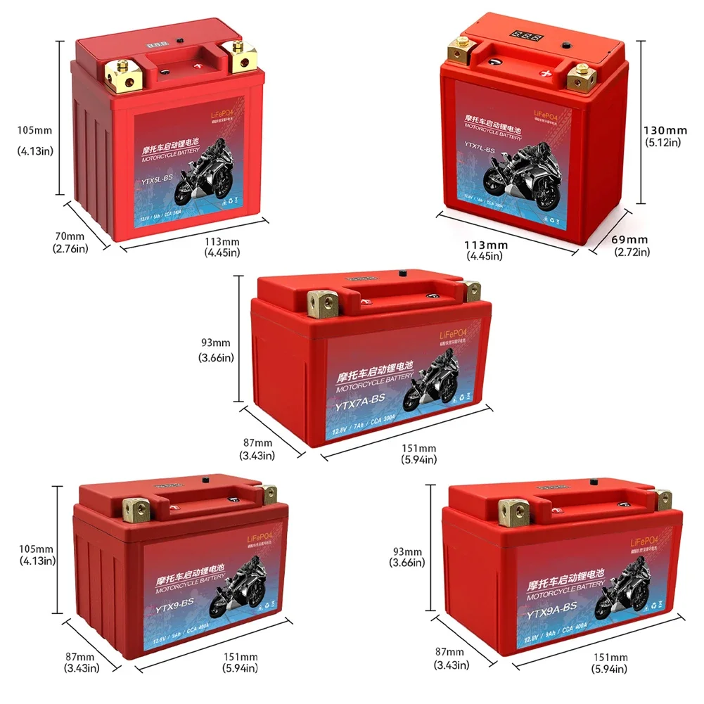 Motorcycle Battery Motorcycle Battery LiFePO4 Scooter Starter 12.8V 5Ah 7Ah 9Ah CCA 200A-400A Built in BMS Lithium Battery Voltage Protection ATV