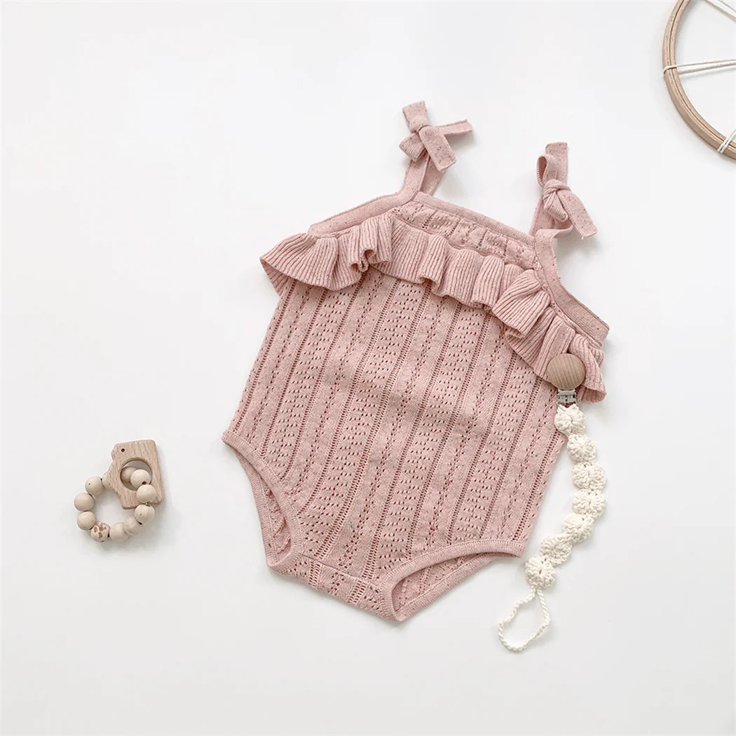 coloured baby bodysuits Ruffles Lace Newborn Baby Girls Romper Cotton Knitt Sleeveless Handmade Bowknot Jumpsuit for Toddler Girls Children Clothing cute baby bodysuits